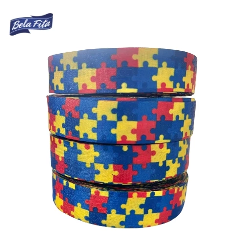 Fita de seda para Cordão / Chaveiro Autismo 20mm dupla face
